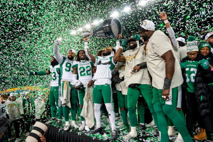 CJ Reavis, Saskatchewan Roughriders hoist Grey Cup confetti