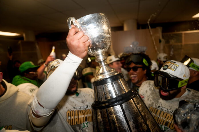 Ali Saad, Saskatchewan Roughriders Grey Cup locker room celebration